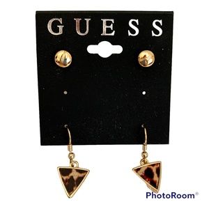 Gold and Cheetah Earrings - Set of 2 - Guess - Gold Circle - Cheetah Triangle